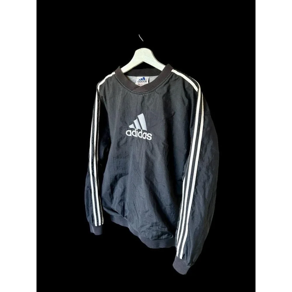 Vintage 90's Adidas Flower Logo  Light Track‎ Pullover Large Black Three Stripes